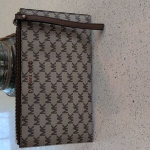 Michael Kors Beige and Brown Monogram Clutch